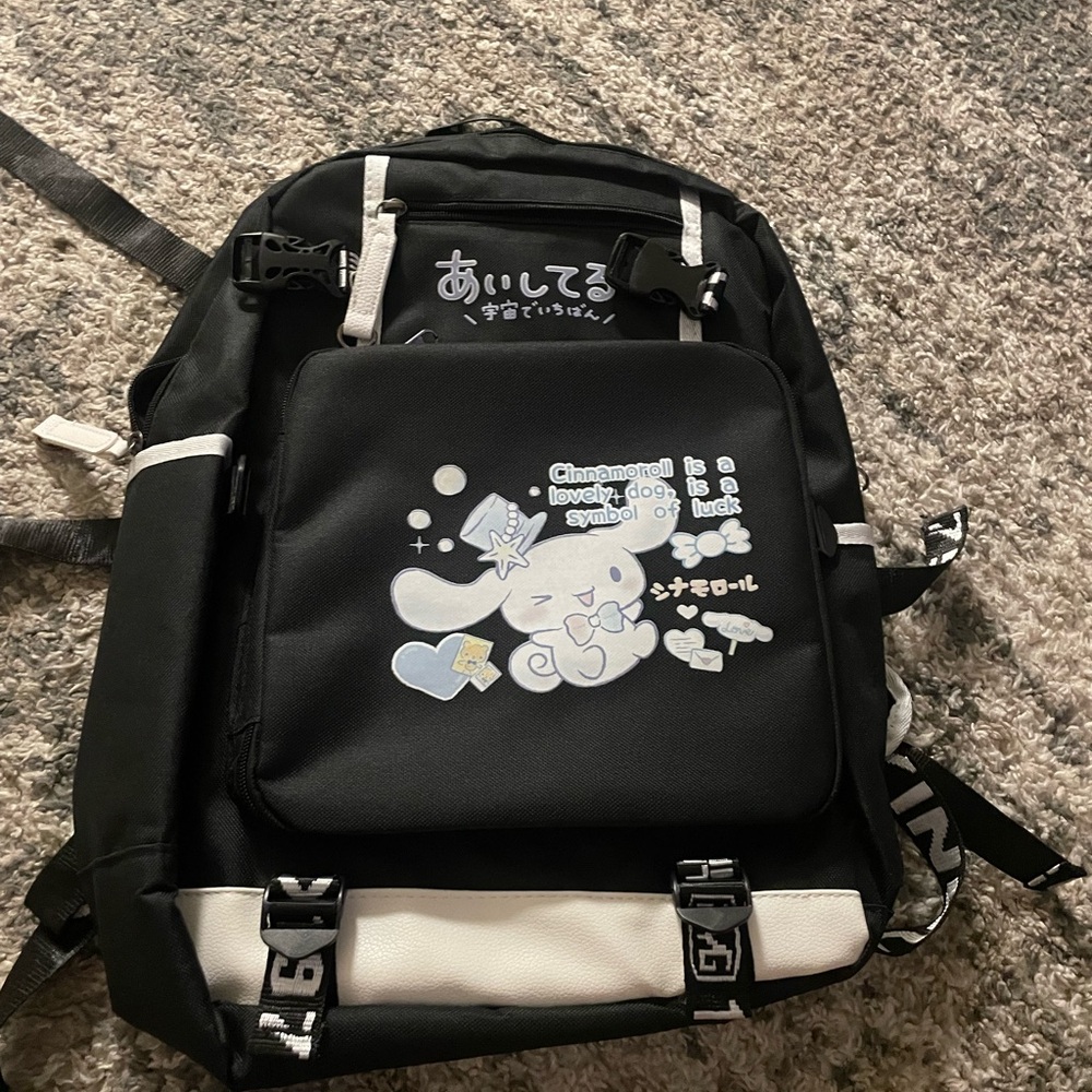 Black and White Backpack with Cinnamoroll Design